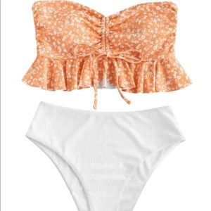 Zaful Ribbed Ditsy Print Tankini SwimWear Size XL